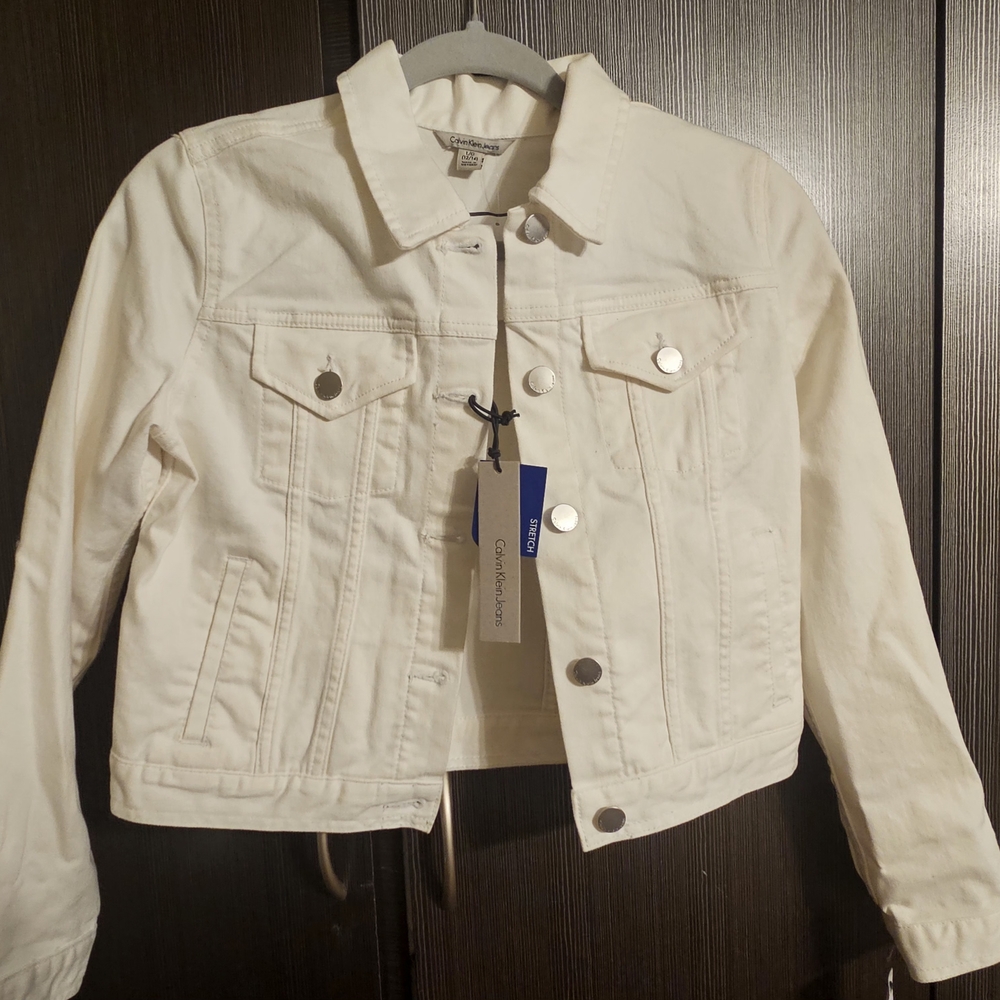 NEW!!! Calvin Klein Jeans Girls White Denim Jacket Large 12/14
